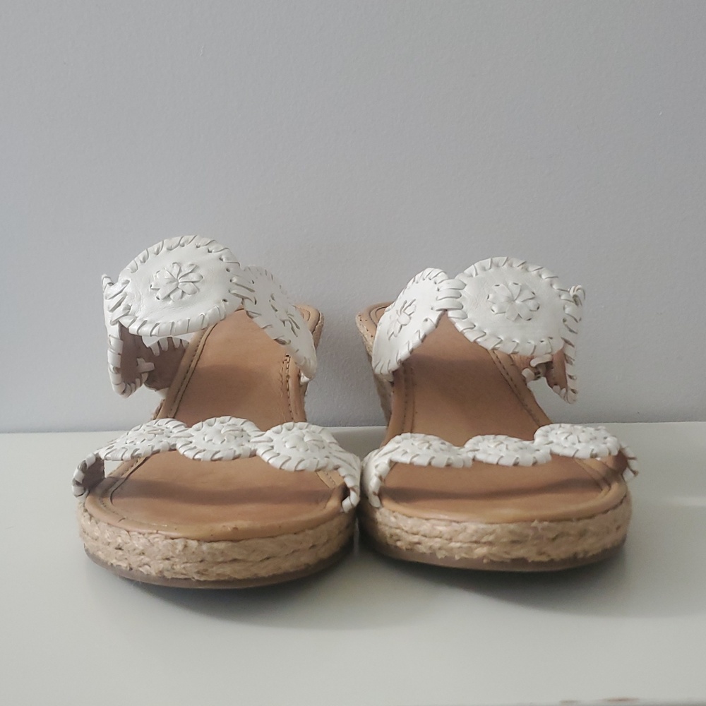 Jack Rogers Shelby Whipstitch White Leather Wedge Sandals with Espadrille 8.5 - Picture 3 of 14